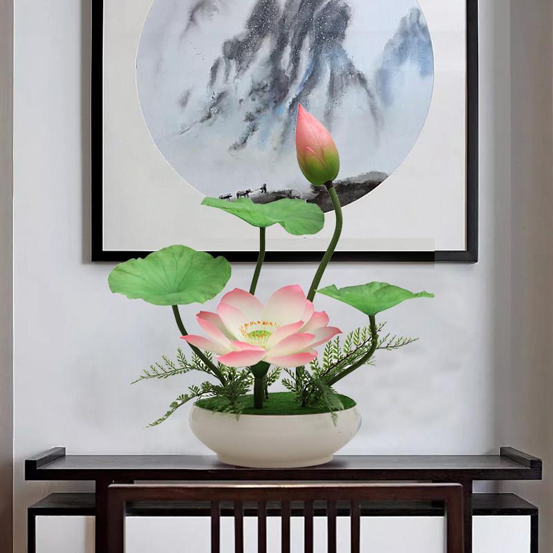 手感彷20191006真荷花莲花艺饰装摆件新中式客厅桌花套面盆景假花