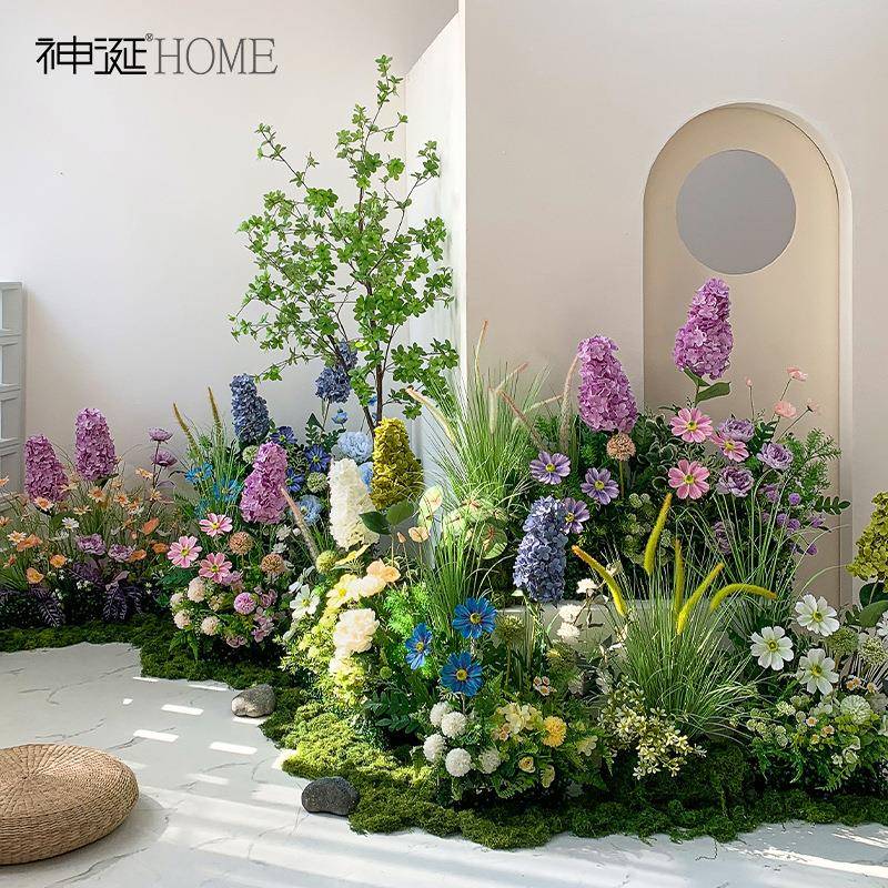 大型绿植物软装造景酒店餐厅角落园景套装庭院花草装饰仿真花假花