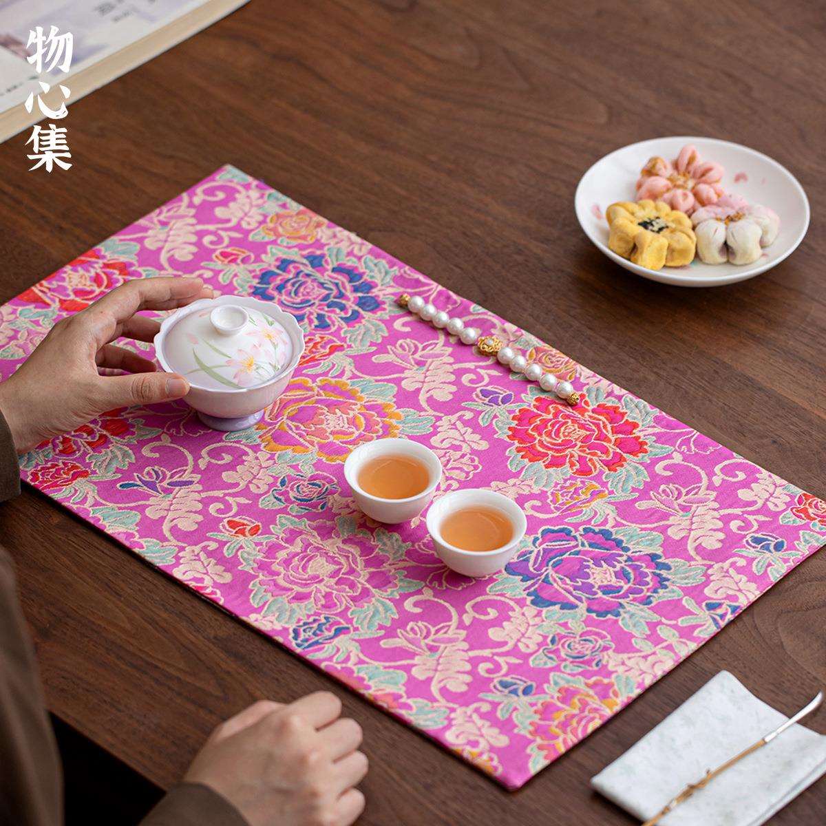 物心集织锦刺绣茶席干泡茶垫中式家用桌旗垫防水双面茶席布置茶