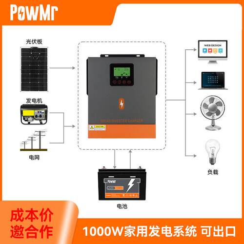 1000W家用太阳能发电离网系统220V 1.2KWH家庭储能光伏发电系统