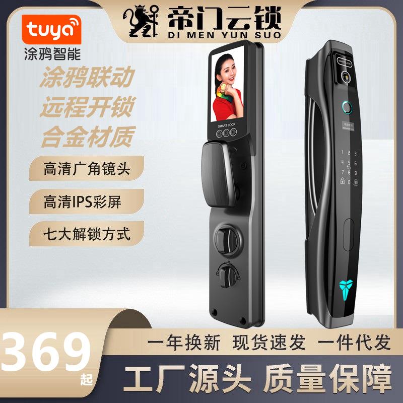 帝门战狼全自动指纹锁外贸英文涂鸦智能锁可视猫眼远程智能门锁