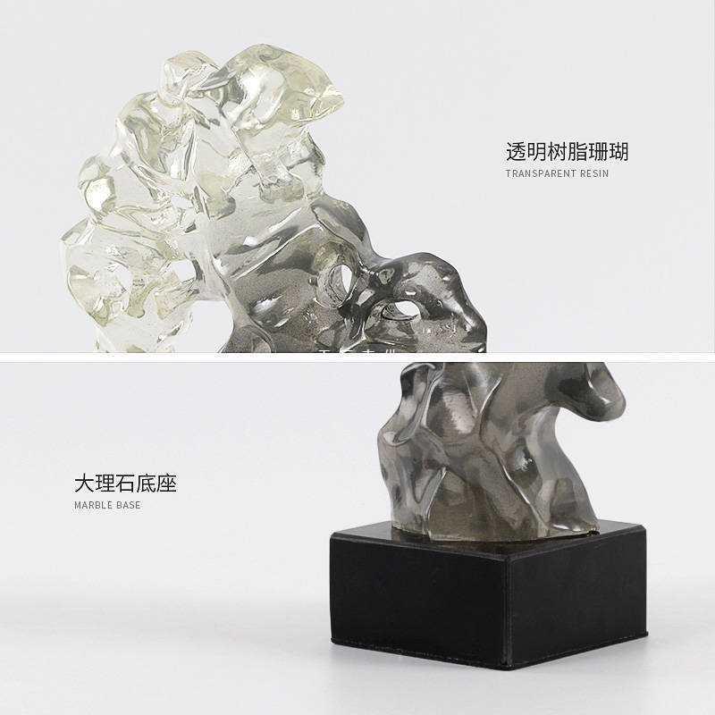 禅意太湖石别墅玄关新中式软装饰品博古架透明水晶售楼部摆件