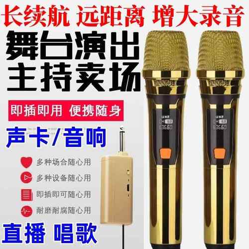 无线 线唱歌话筒接收器声卡直播专业用音响通用万能麦克风一拖二