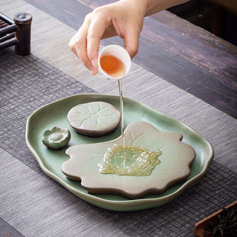 陶瓷茶盘家用干泡台办公室小型茶台茶托盘简约茶台储水式干炮盘