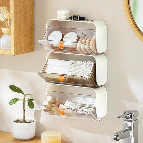 卫生间镜柜收纳盒化妆品化妆棉棉签整理盒壁挂翻盖厕所浴室置物架