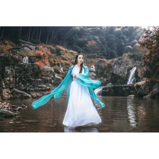 仙侠超仙常可三件 汉服演出服日中红飘国逸风古装 正品 洪旗古王装