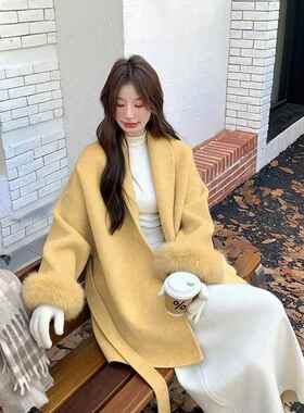 黄色双新面毛羊C082-G20女大衣秋冬款超好看高级感收腰显瘦毛呢厚