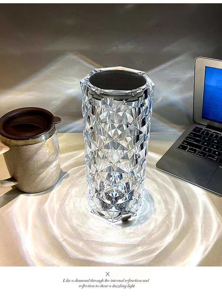 лампа 水晶台灯 卧室房间玫瑰装饰灯 感应插电情调氛围灯浪漫充电小夜灯
