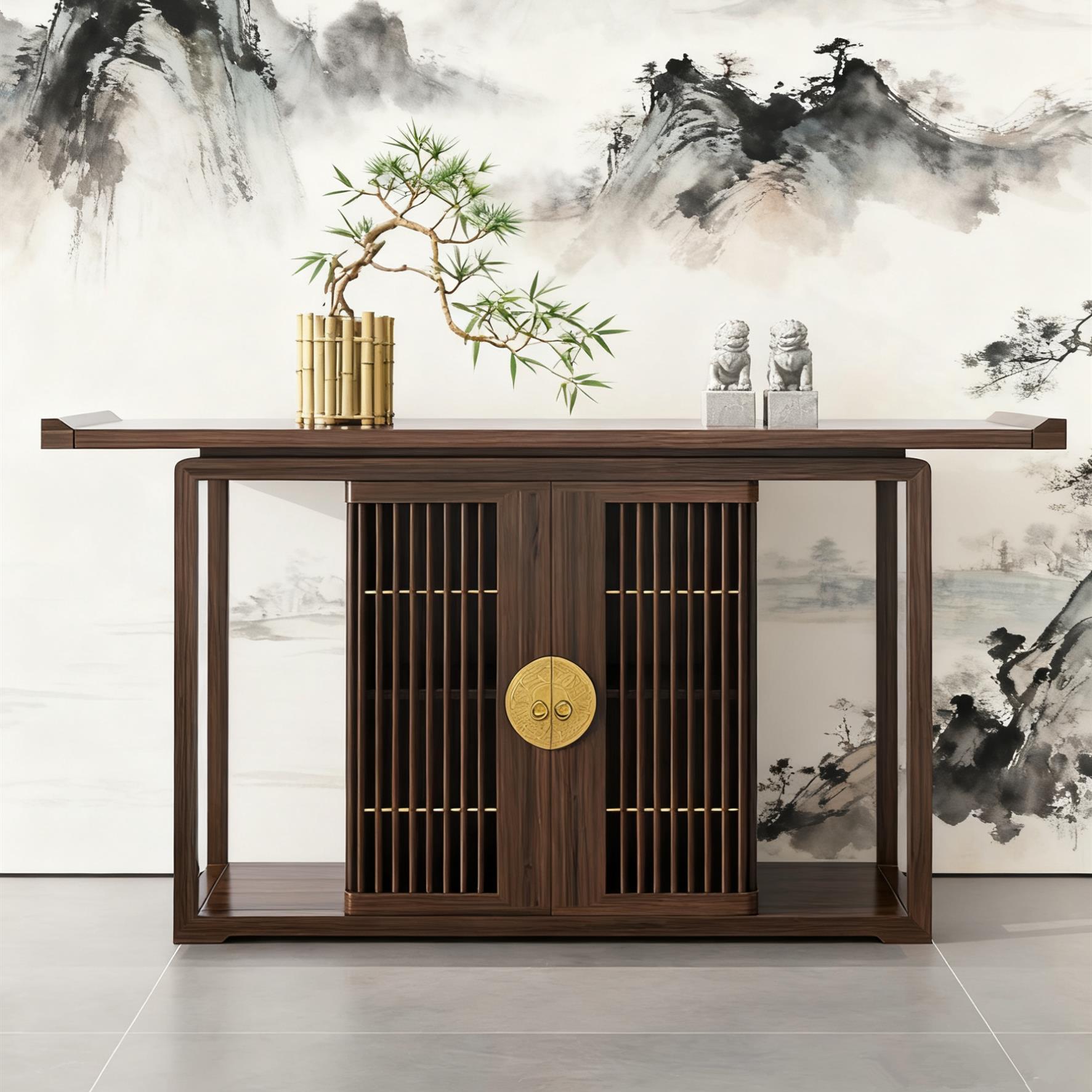 新中式黑檀木玄关柜实木条案香案现代供桌简约装饰柜客厅端景台