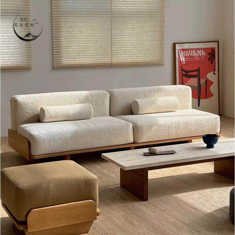 北欧现代轻奢雪橇沙发椅原木实木布艺客厅酒店民宿单双三人位沙发