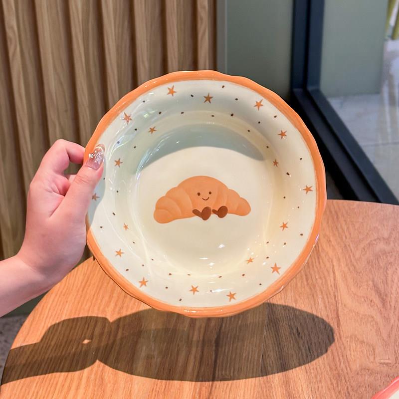 可颂陶瓷盘子家用餐盘2025新款高颜值圆盘可爱儿童早餐盘餐具套装