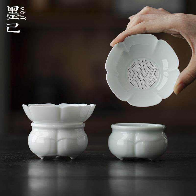 百搭陶瓷茶漏组功夫茶具茶道配件玉泥白瓷茶渣过滤网整套摆件