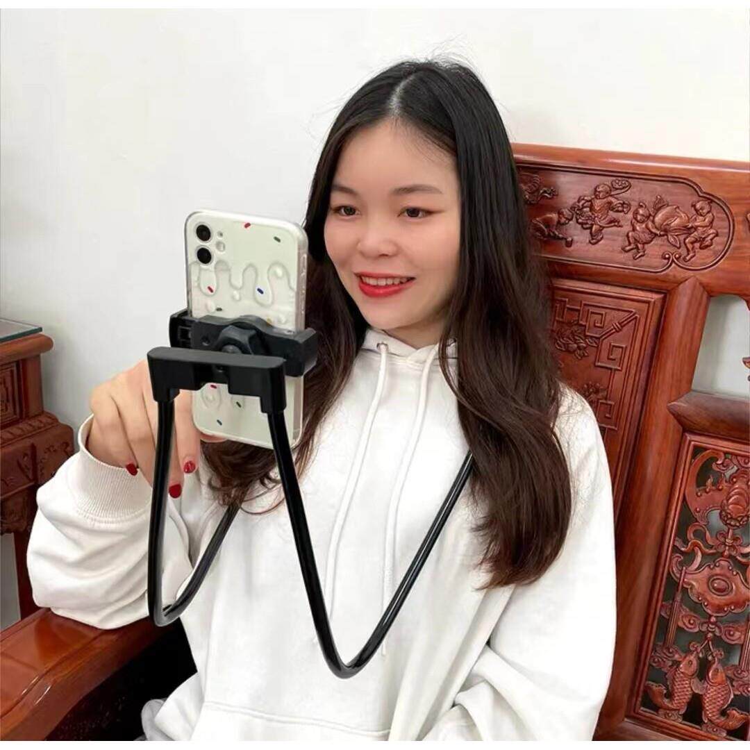 网红挂颈式懒人手机架任意折叠解放双手桌面自拍架被窝躺看直播