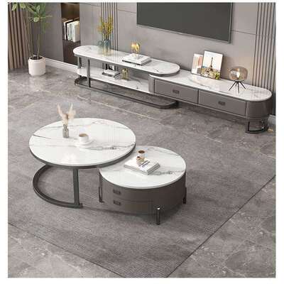 轻奢体茶几岩板电视柜茶几组合收一NQT可伸缩纳小户型客柜厅家用