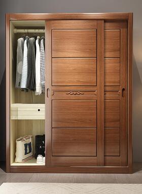 全木衣柜现移代简两门推拉滑约门卧室家用收纳柜2VNX门实白色衣橱