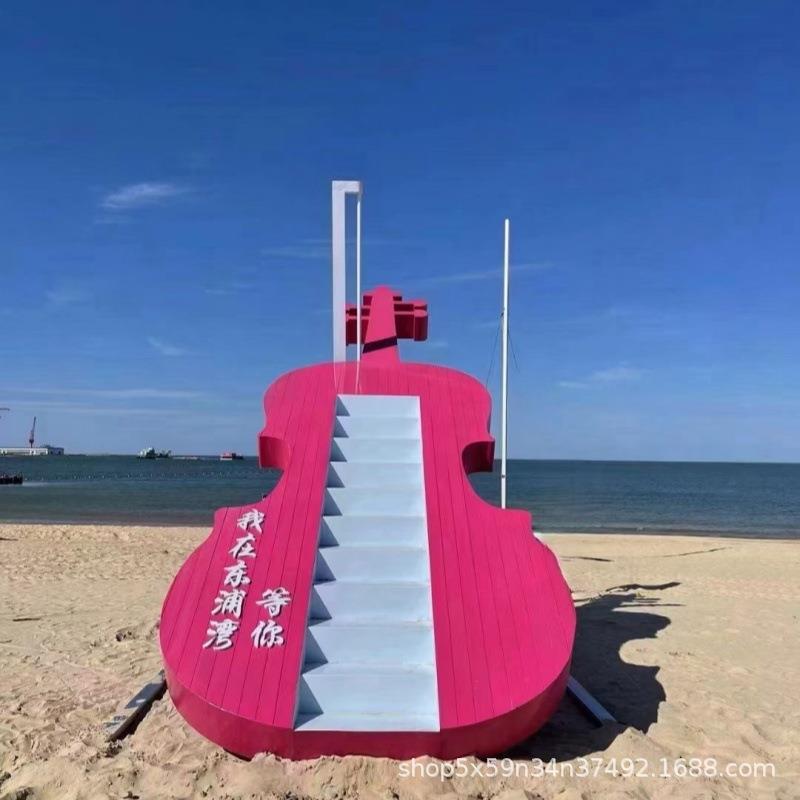 网红打卡景点悬浮楼梯玻璃钢雕塑户外美陈摆件景区拍照大提琴天梯