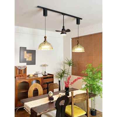 法式中古风vintage餐厅吊灯可移位复古风扇灯玻璃餐桌岛台轨道灯
