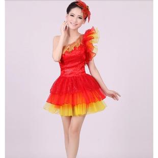 高档新款 夏表演服出人女成短裙洋 现代舞蹈舞演服亮片广场舞服台装