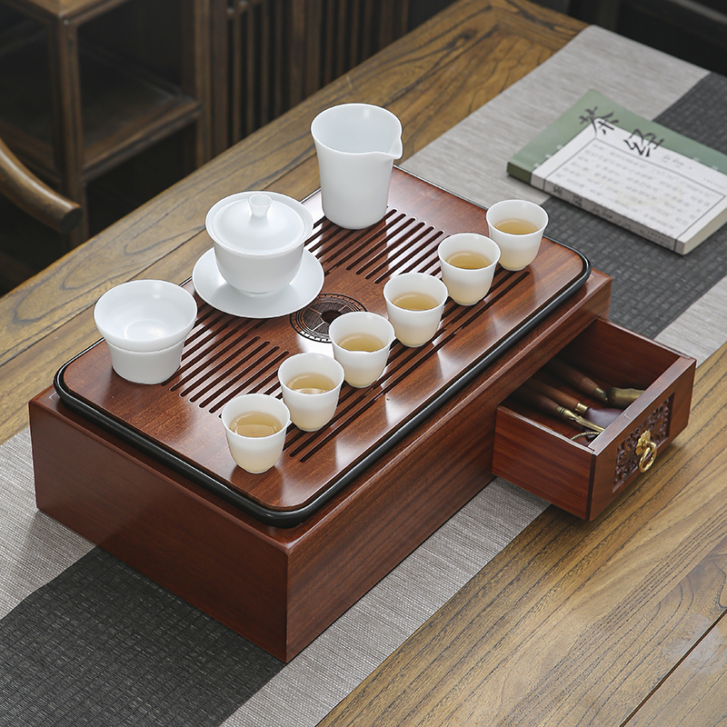 花梨木实木多功能收纳盒茶盘大号功夫茶具套装茶台长方形托盘家用