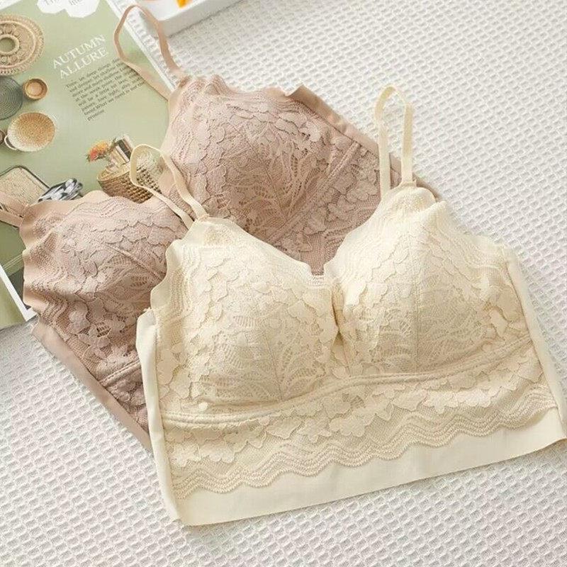 蕾丝内衣抹胸固定乳胶厚杯文胸罩无痕冰丝聚拢裹胸可调节肩带美背