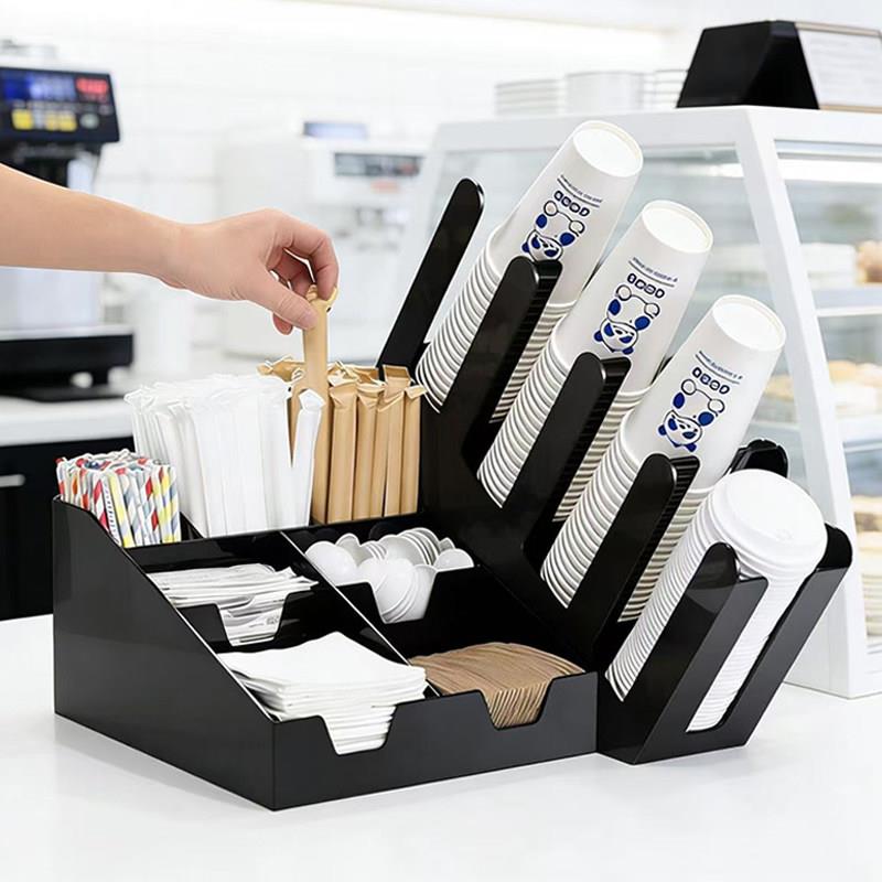果纳奶茶店纸杯架咖啡吧台吸管盒奶茶杯放置架商用压克力收纳层架