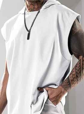 Men's Printed Hooded Sports Vest Large Size Loose T-Shir