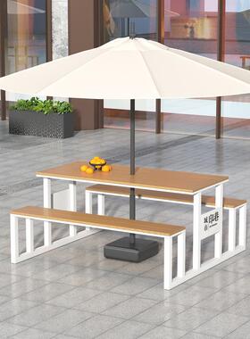 户外连体桌椅带伞组合市政商业街广场创意餐厅奶茶店露天凳子餐桌
