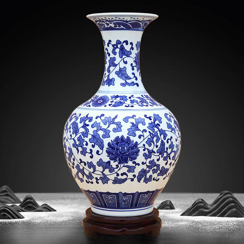 景德镇陶瓷器中式青花瓷花瓶摆件办公室客厅博古架玄关插花装饰品