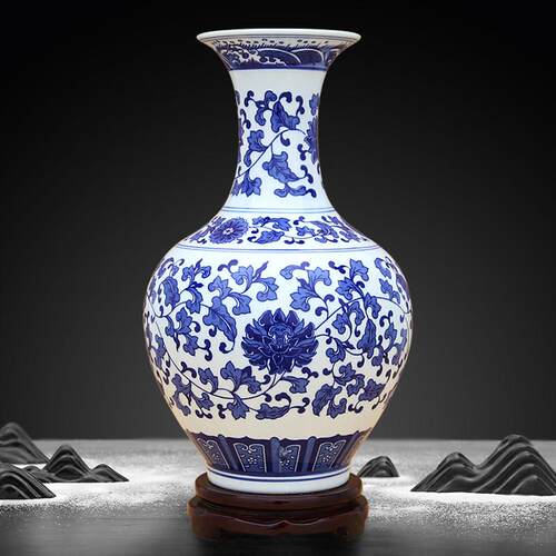 景德镇陶瓷器中式青花瓷花瓶摆件办公室客厅博古架玄关插花装饰品