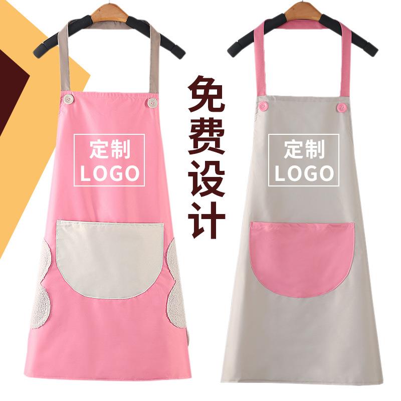 定制广告围裙印字成人居家挂脖可擦手工作服围腰防水印花厨房围裙
