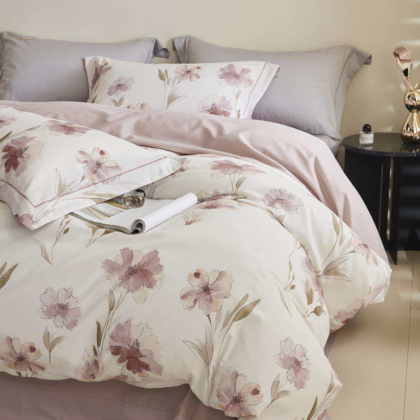 美式田园风花卉数码印花全棉磨毛三四件套纯棉秋冬季加厚床单被套