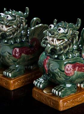 招财麒麟貔貅狮子石湾陶瓷开 业屋顶镇风水传统文化客厅装饰摆件