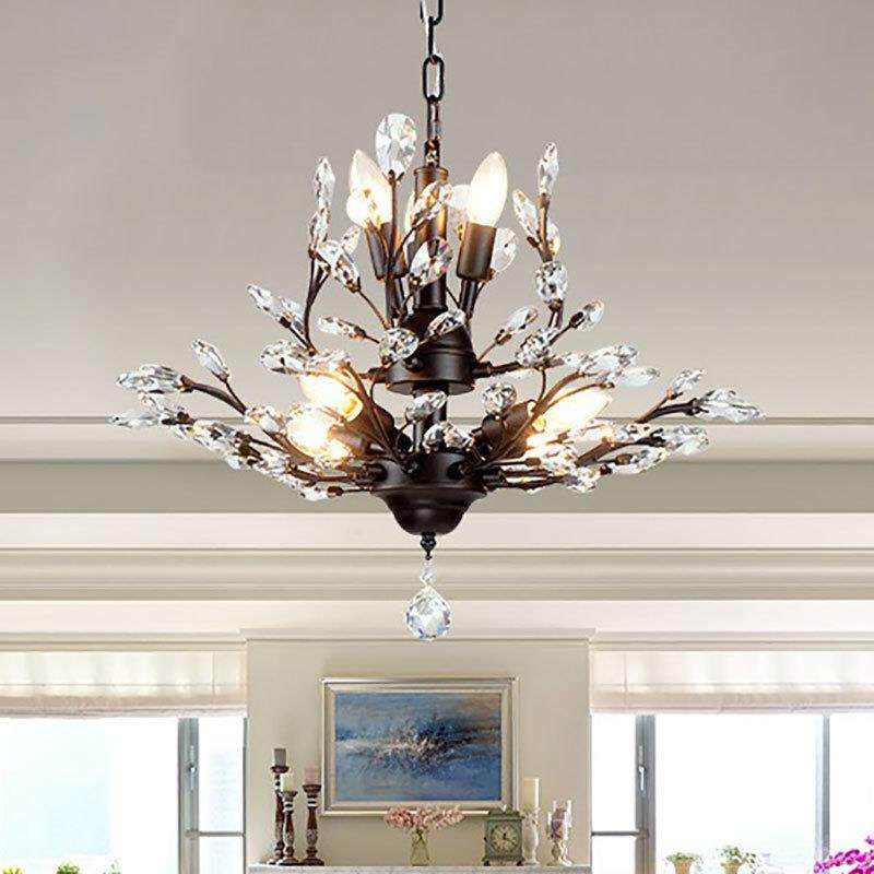 美式水晶吊灯创意客厅餐厅树枝灯复古乡村风楼梯服装店轻奢水晶灯