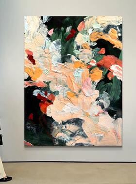 大芬村入户手绘油画《碧波逸彩》凹凸感客厅玄关挂画肌理装饰画