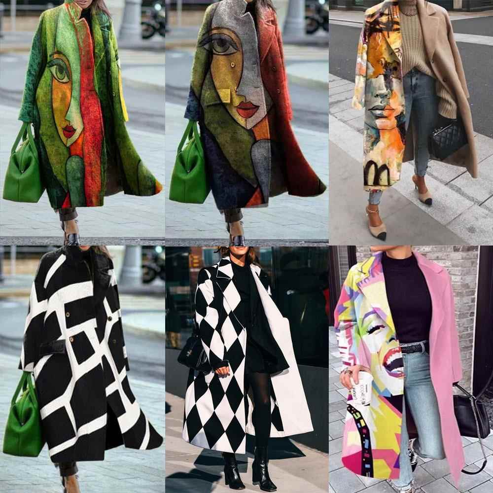 Tweed Jacket Womens Long Coat and Sleeve Plaid Colorblock