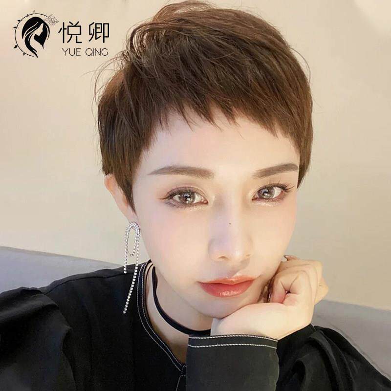 假发女短发全头套女自然真发网红时尚全头套减龄狗啃浏海真人假发