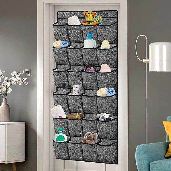 24 Pockets Over The Door Hanging Shelf Rack with 4 Hooks