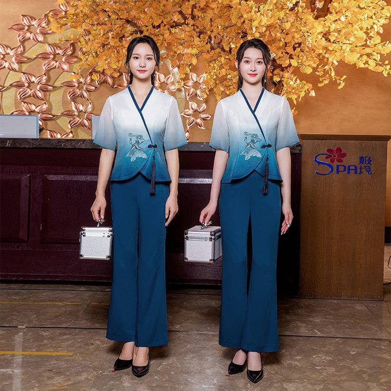 棠越春夏季新款足浴技师工作服女时尚足疗店spa养生会所短袖套装