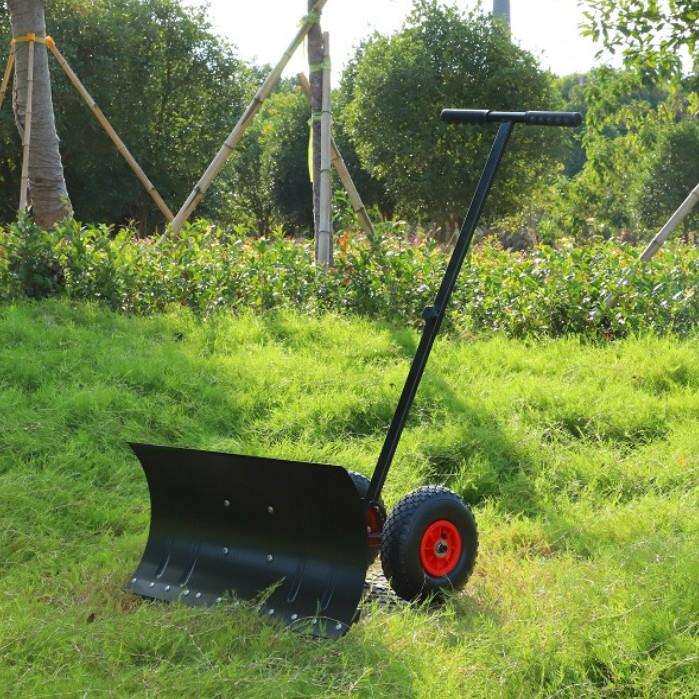 厂家直销扫雪铲子手柄可调节加厚轮式推雪铲手推铲铲雪板
