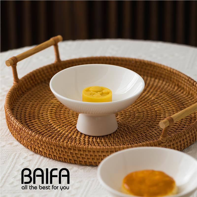 陶瓷高脚盘茶点甜盘水果点心盘中式盘糕点品寿司TIV小菜点心复盘