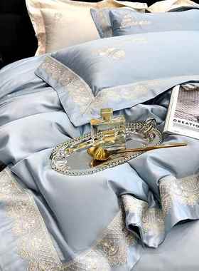 5L欧式奢华1绣0支长绒棉刺结婚四件套公F87J9786主0风床上A用品