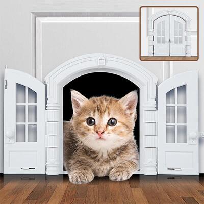 French Cat Door法式双开门猫门无翻盖门档宠物门猫门小狗门洞