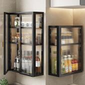 厨房墙壁置物柜免打孔壁挂式 带门防尘调味品调料置物架墙上收纳柜