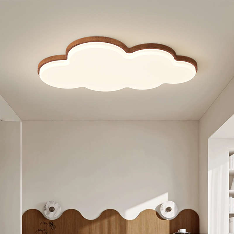 创意中胡桃儿童女孩男孩云朵古风吸顶灯木色房灯具复古灯卧室中山