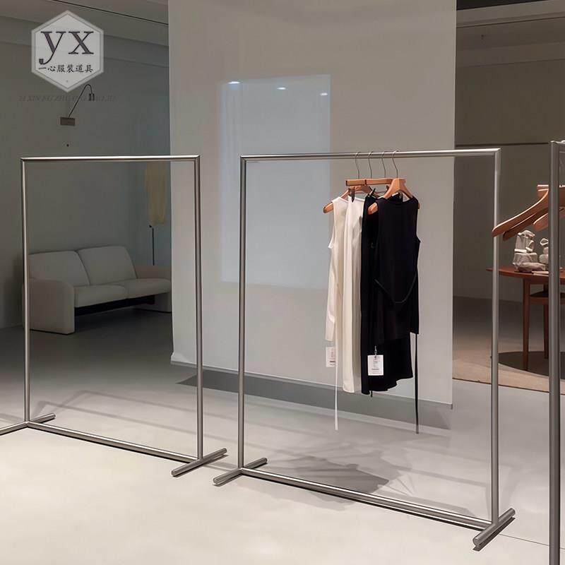 服装店展示架落地式女装陈列可移动中岛挂衣架简约风不锈钢货架子