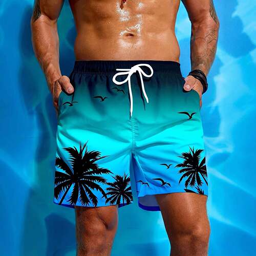 Men's Coconut Tree Gradient Print Swim Trunks