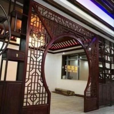 花格月洞门实木博古架客厅中式背景隔断屏风圆拱门仿古玄关月亮门