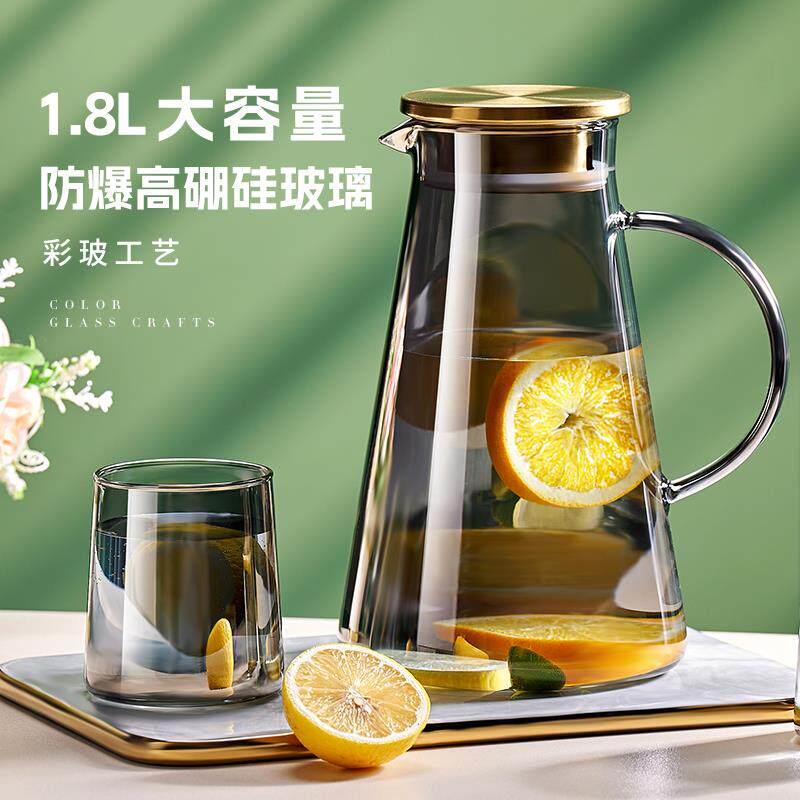 日本进口冷水壶玻璃耐高温凉水杯果茶壶大容量冰水壶凉茶壶套装家