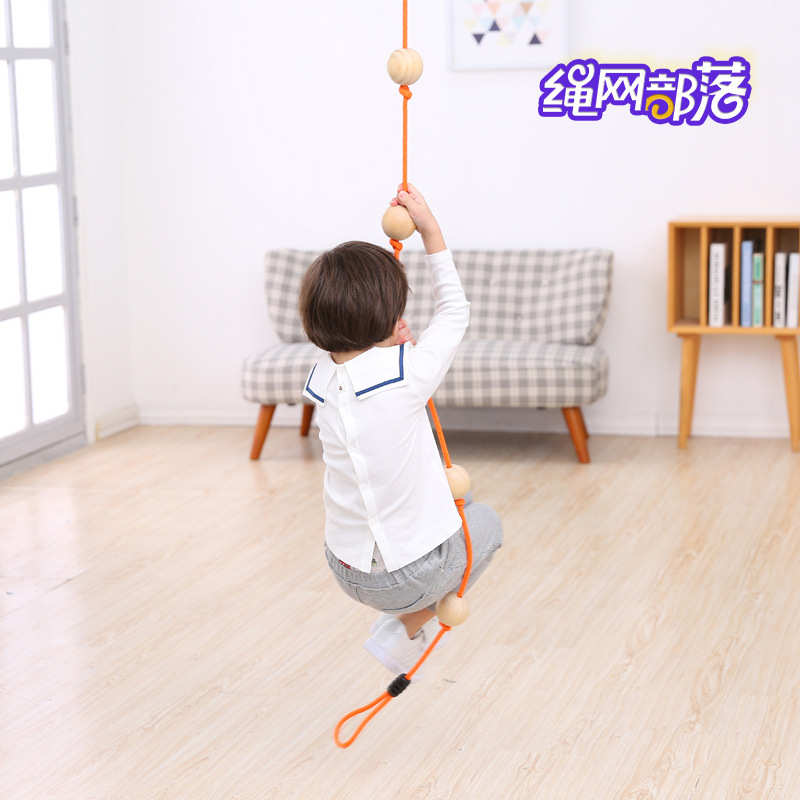 绳网部落儿童感统体能训练幼儿园教具户外松木臂力攀爬球秋千