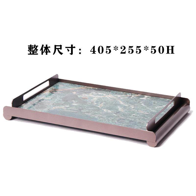 现代轻奢金属大理石皮革托盘茶具套装组合桌面茶室样板房艺术摆件
